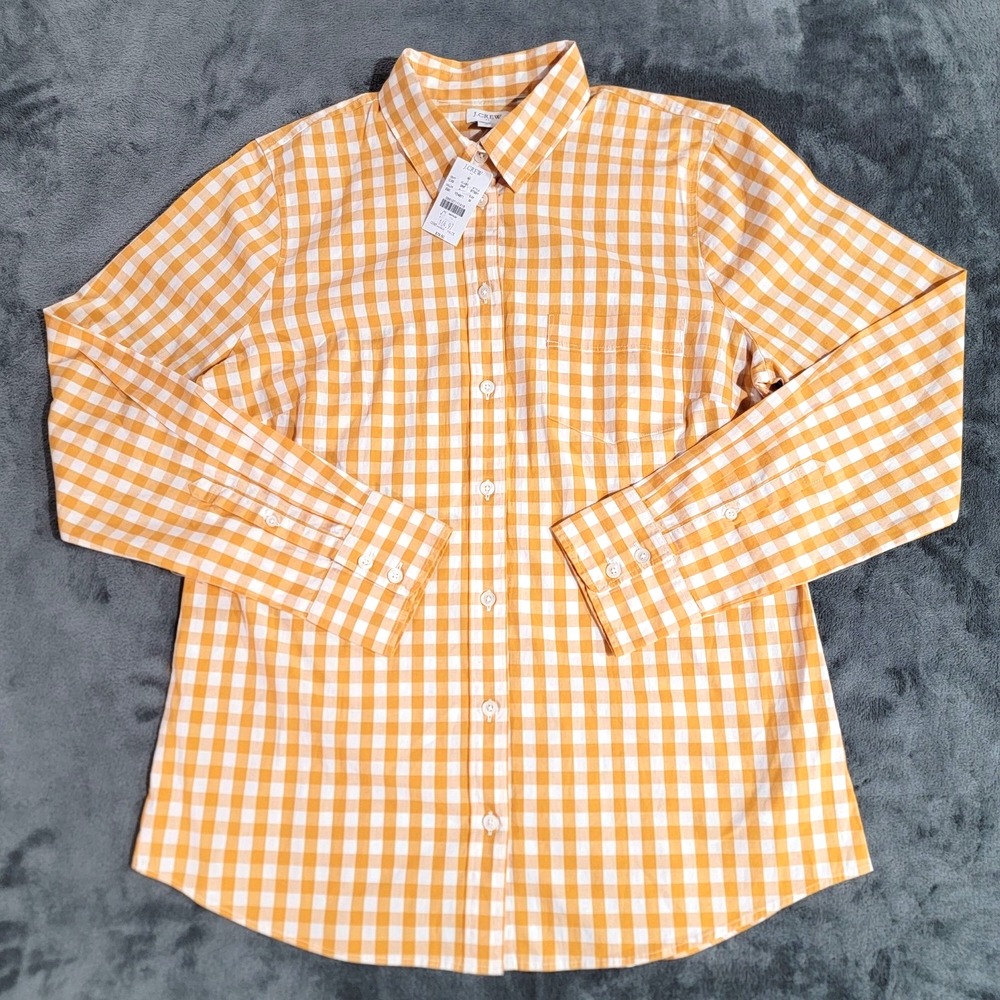 J.Crew Shirt Women Medium Yellow Gingham Plaid Button Up Stretch Cotton NWT